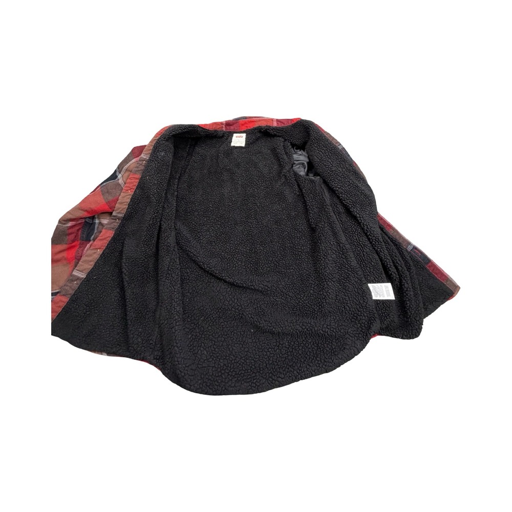 Levi's Flannel Shirt Jacket Mens Small Red Plaid Sherpa Lined Cotton Workwear - Picture 3 of 11